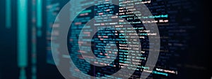 Close-up view of colorful computer code on screen, software development concept, programming languages, technology background,