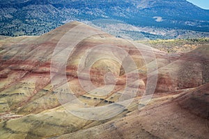 Close up view of the colorful striations of different time periods at Painted Hills in Oregon