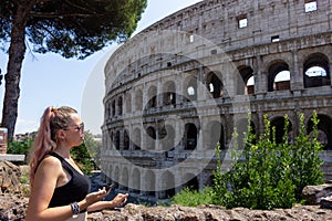 Close up view of Colosseum, Coliseum or Flavian Amphitheatre