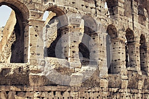 Close up view of Colosseum in Rome.