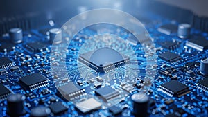 Close-up view of a complex computer circuit board