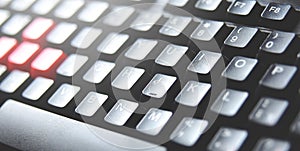 Close up view of a computer gaming keyboard keys