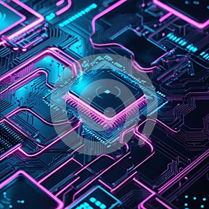 Close-up view of a computer motherboard featuring a central processing unit (CPU) with visible circuitry