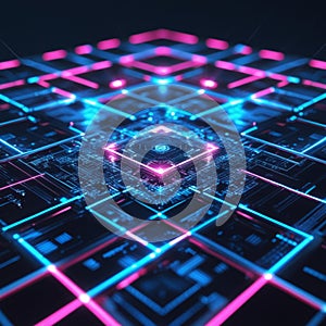 Close-up view of a computer motherboard featuring a central processing unit (CPU) with visible circuitry