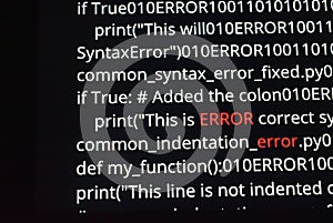 Error Message on AI Code Screen with Binary Code