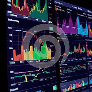 A close-up view of a computer screen displaying various graphs. T