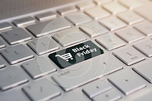 Online shopping at a discount. Sale day in the online store. Close-up view on conceptual keyboard - Black Friday