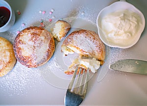 Close up view of cottage cheese pancakes