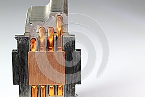 A close up view of CPU Heatsink with copper heat pipe