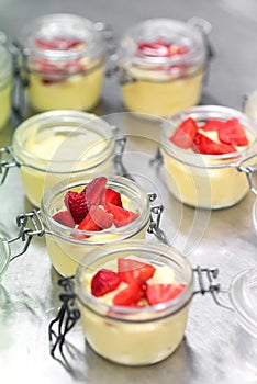 Close up view of cream panacotta dessert photo