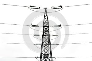 Close-up view on an electric pylon isolated on white background