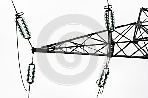 Close-up view on an electric pylon isolated on white background
