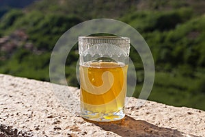 close up view of a Cup of Moroccan mint Tea