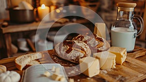 A close-up view of a cutting board with a selection of allergy-friendly ingredients: gluten-free bread, dairy-free