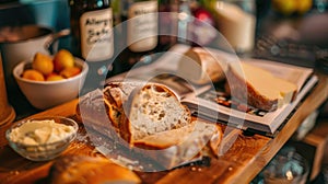 A close-up view of a cutting board with a selection of allergy-friendly ingredients: gluten-free bread, dairy-free