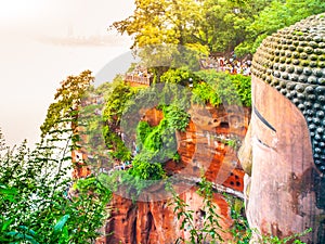 Close-up view of Dafo - Giant Buddha statue in Leshan, Sichuan Province, China