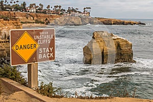 Close-Up View of Danger Sign at Sunset Cliffs