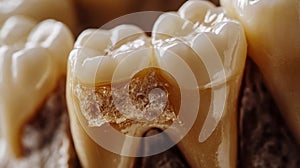 Close-up view of decayed human tooth showing significant damage