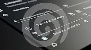 Close-up view of a digital interface displaying various settings and controls, including