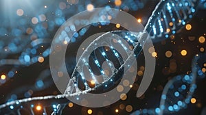 Digital DNA Helix Structure with Binary Code Data Flowing Through Strands in Modern Technology