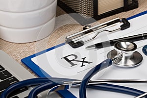 Close-up view of doctor working table photo