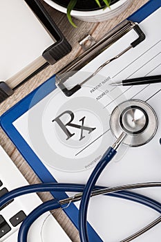 Close-up view of doctor working table