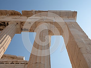 Close Up View of the Doric Columns of the Parthenon in Athens, Greece