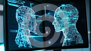 Close up view of dual computer monitors displaying code for ai development and predictive analytics