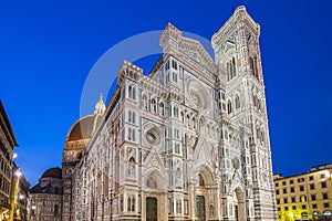 Close up view of Duomo of Florence at night in Tuscany, Italy