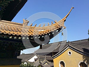 Close-up View of the Eave of Buddhist Temple Architecture