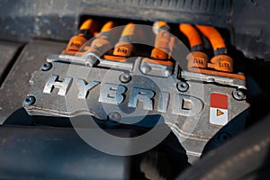 Close-up view of electric engine for hybrid cars