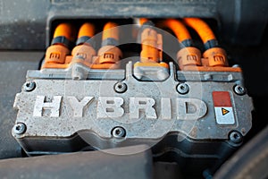 Close-up view of electric engine for hybrid cars