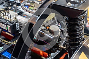 close up view of electronic car engine appliance with details.