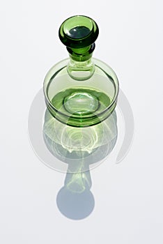 close up view of empty glass bottle and cork