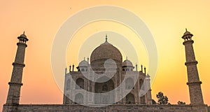 Close up view Of the Exterior Of Taj Mahal at the time of Sunrise.