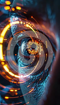 Futuristic Iris Recognition Technology with Glowing Biometric Data Interface