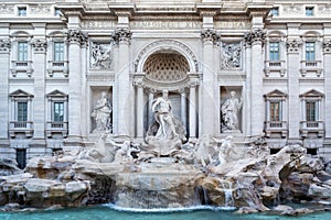 Close-up view of the famous Trevi Fountain