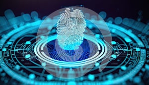 A close-up view of a fingerprint scan interface displaying advanced security access technology.