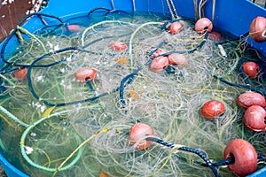 Close up view of fishing net in water