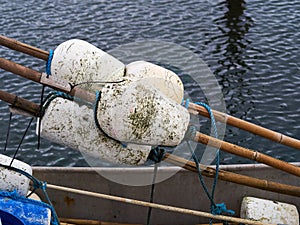 Close up view of fishing nets and floats