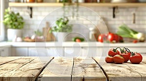 Fresh Tomatoes on Rustic Wooden Table in Bright Kitchen, Generative AI
