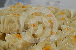 Close up view of freshly homecooked shumai photo
