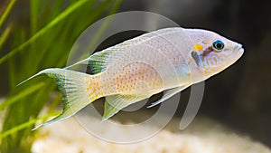 Close-up view of a freshwater fish Princess cichlid