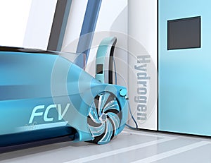 Close-up view of Fuel Cell powered autonomous car filling gas in Fuel Cell Hydrogen Station