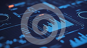 Futuristic blue digital interface with graphs technology