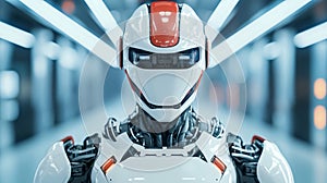Futuristic Robot White and Orange Android Advanced Technology AI Concept AI generated.
