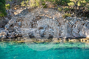 Close up view of Gemile Island , st. Nicholas island near Fethiye, Turkey photo