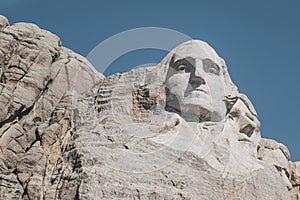 Close-up view of George Washington carved into the mountainside at Mt. Rushmore