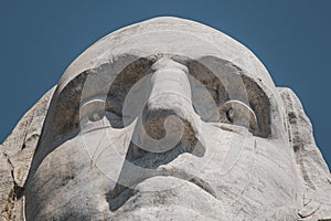 Close-up view of George Washington carved into the mountainside at Mt. Rushmore