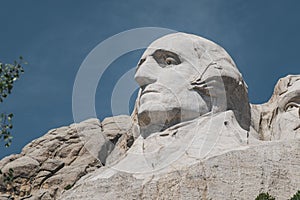 Close-up view of George Washington carved into the mountainside at Mt. Rushmore